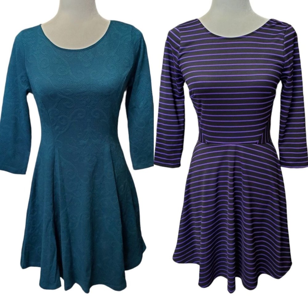 Lot Of 2 Everly Skater‎ Dresses NWT Women's Small 3/4 Sleeve Knit Striped Fall